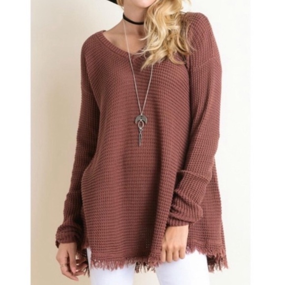 Wishlist Sweaters - Wishlist MAUVE Boutique Raw Edge Thermal Top